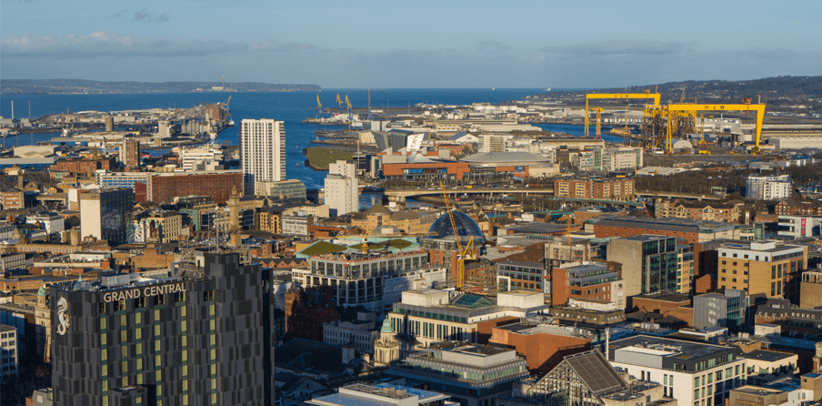 Drone image of Belfast city centre