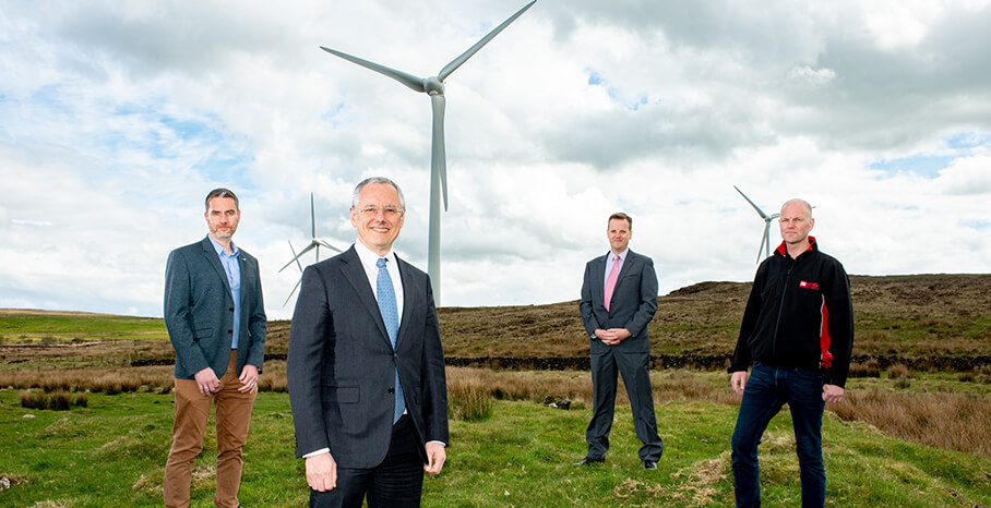 Pictured (L-R) are Paul Neary, Director, Neo Environmental with Kevin Holland, CEO, Invest NI; David McMullan, co-founder and Director, Skylark Control and Samuel Knox, Managing Director, Knox Electrical.